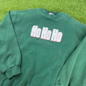 Green Crewneck Sweater with Festive White‎ Text